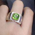 Fine Jewelry Natural Peridot Real 925 Sterling Silver Part Gold Plated Adjustable Men Ring Support Test Classic Good Gift