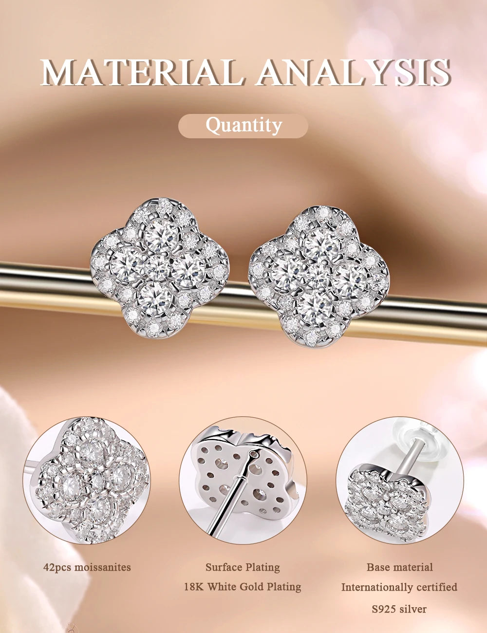 M-JAJA Moissanite Four-leaf Clover Earrings Diamond Stud Earrings for Women S925 Sterling Silver Earring 2025 New Trendy Jewelry