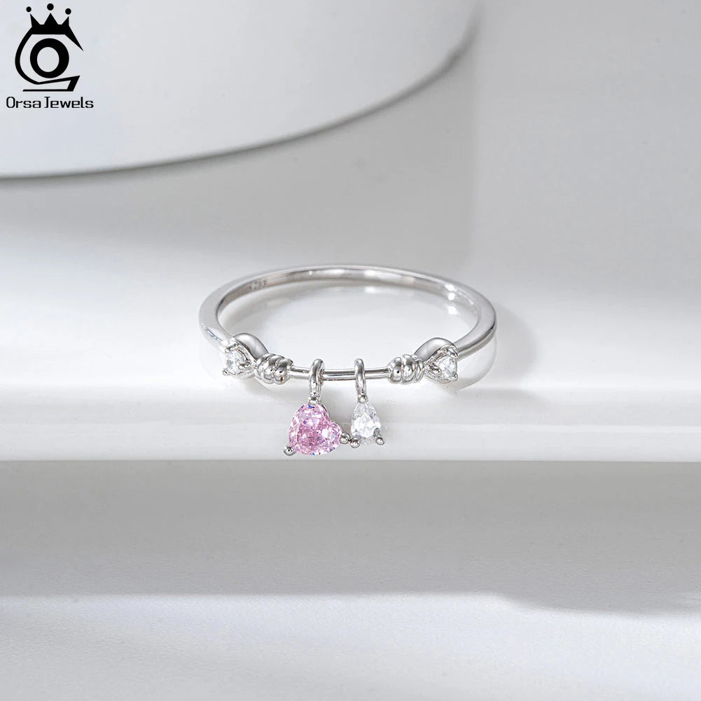 ORSA JEWELS Fashion 925 Sterling Silver Heart CZ Eternity Rings Women's 14K Gold Handmade AAAA Zircon Finger Rings Jewelry SR312