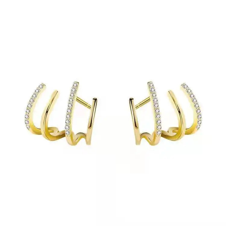 Korean Earing Claw Ear Hook Clip Earrings for Women Four-Prong Setting CZ Gold Color Ear Earrings Fashion Jewelry New Year Gift