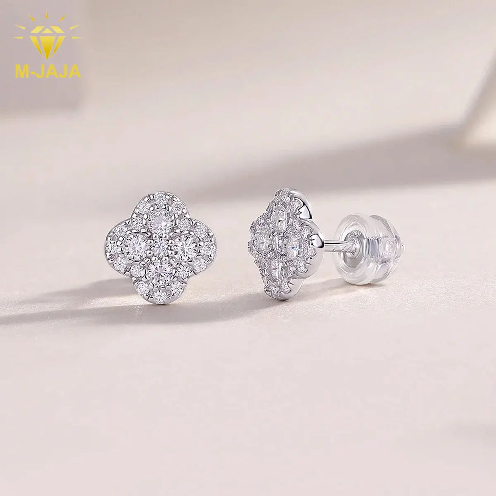 M-JAJA Moissanite Four-leaf Clover Earrings Diamond Stud Earrings for Women S925 Sterling Silver Earring 2025 New Trendy Jewelry