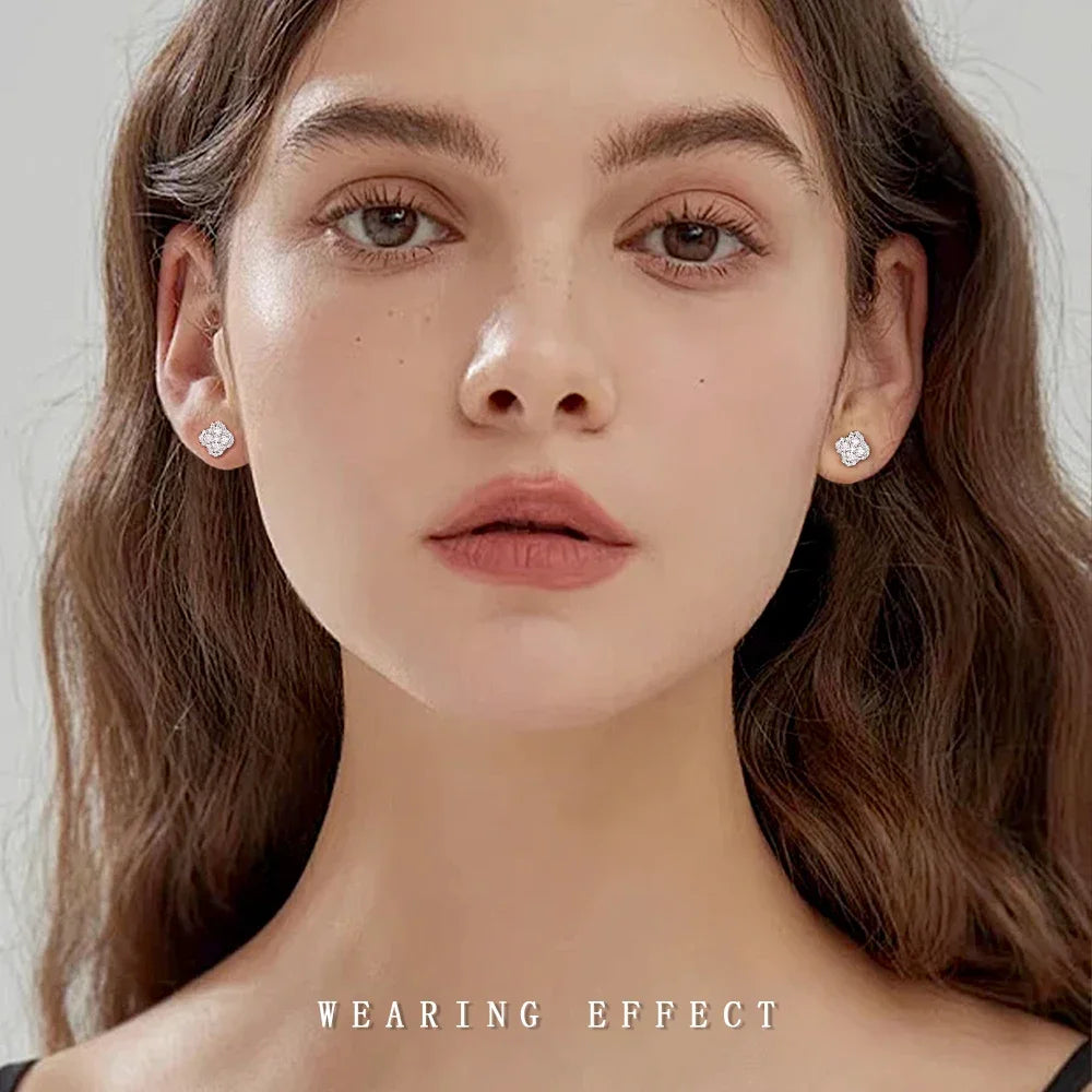 M-JAJA Moissanite Four-leaf Clover Earrings Diamond Stud Earrings for Women S925 Sterling Silver Earring 2025 New Trendy Jewelry