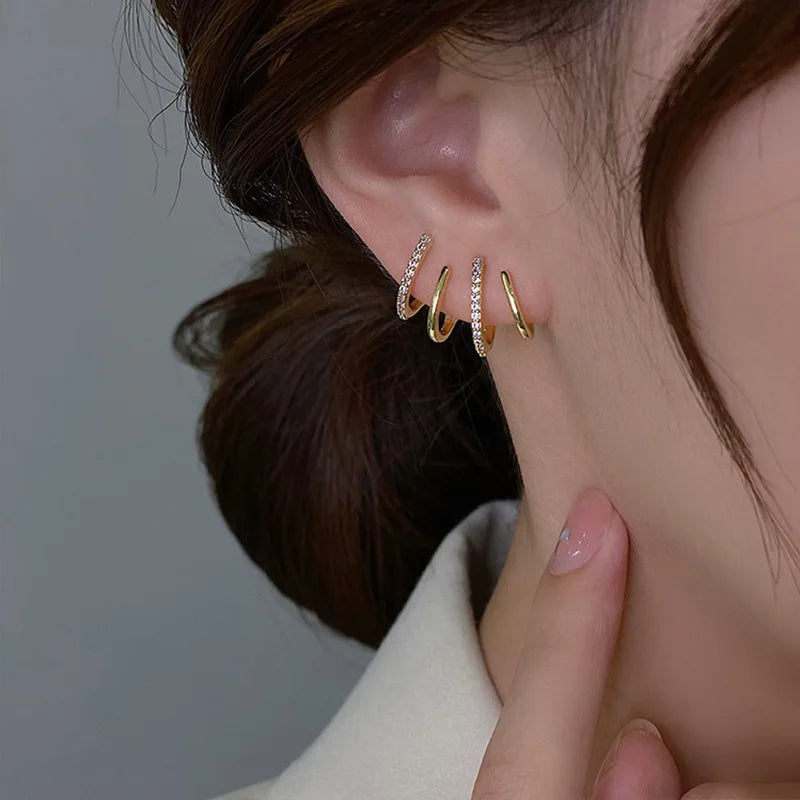 Korean Earing Claw Ear Hook Clip Earrings for Women Four-Prong Setting CZ Gold Color Ear Earrings Fashion Jewelry New Year Gift