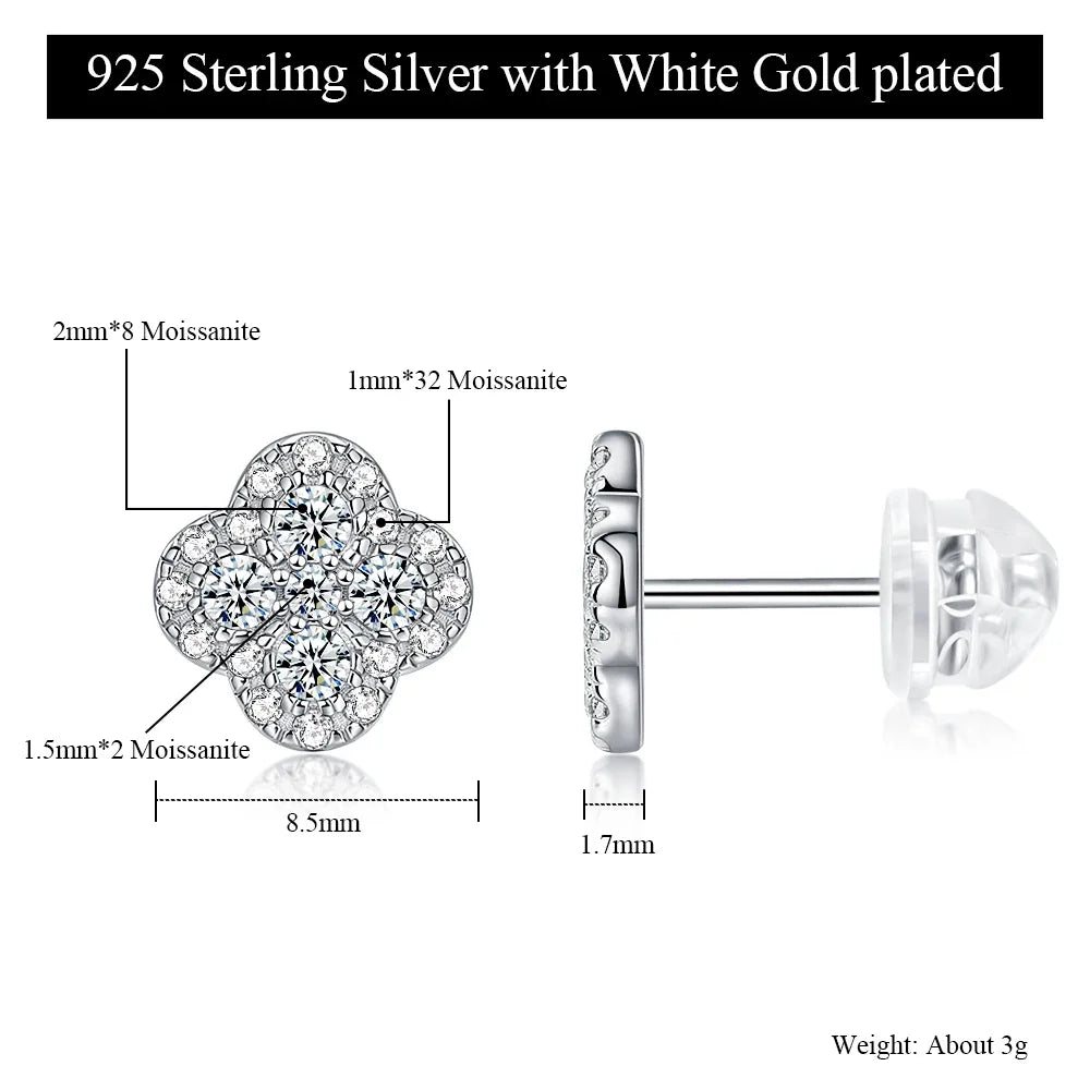 M-JAJA Moissanite Four-leaf Clover Earrings Diamond Stud Earrings for Women S925 Sterling Silver Earring 2025 New Trendy Jewelry