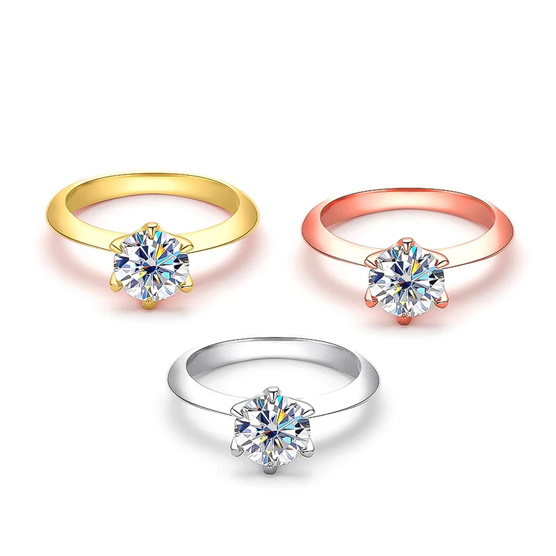Smyoue 18k Gold Plated 1ct Moissanite Ring for Women Sparkling Classic Wedding Promise Band 925 Sterling Silver Jewelry 3 Colors