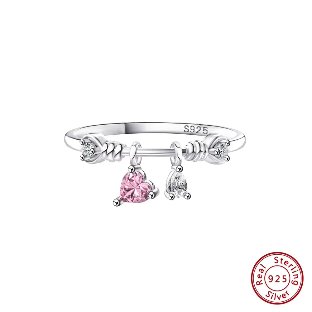 ORSA JEWELS Fashion 925 Sterling Silver Heart CZ Eternity Rings Women's 14K Gold Handmade AAAA Zircon Finger Rings Jewelry SR312