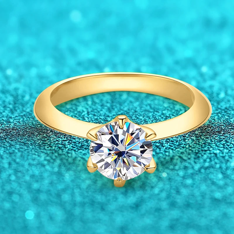 Smyoue 18k Gold Plated 1ct Moissanite Ring for Women Sparkling Classic Wedding Promise Band 925 Sterling Silver Jewelry 3 Colors