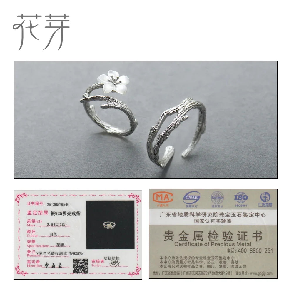 Thaya White Cherry Blossom Silver Rings s925 Silver Natural Pearl Shell Flower Rings for Women Elegant Ladies Jewelry For Couple