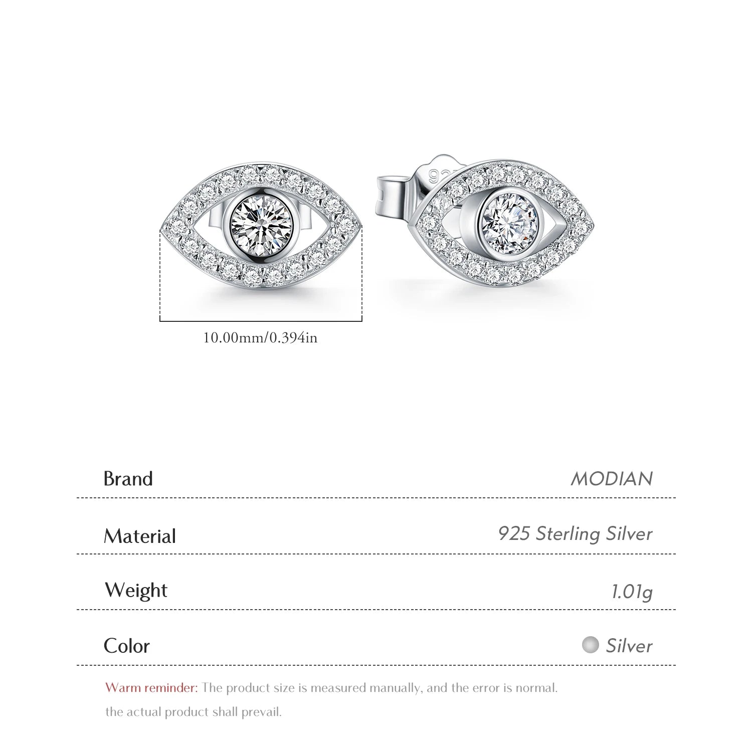Modian 2026 Hot Sale 100% 925 Sterling Silver Cubic Zirconia Clear Eyes Lucky Stud Earrings For Women Fashion Cute Fine Jewelry