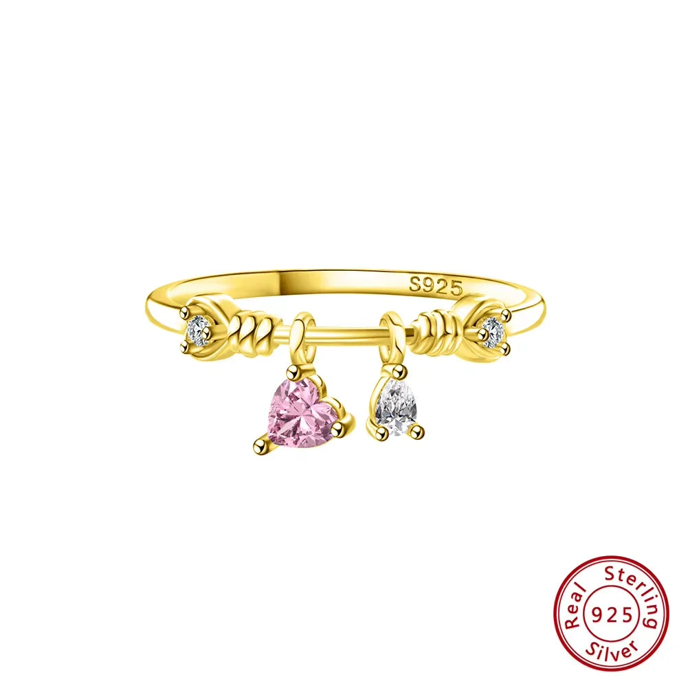 ORSA JEWELS Fashion 925 Sterling Silver Heart CZ Eternity Rings Women's 14K Gold Handmade AAAA Zircon Finger Rings Jewelry SR312
